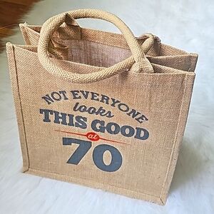 70th birthday keepsake burlap bag.